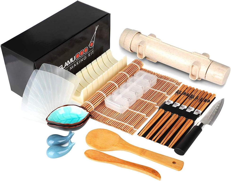 20 in 1 Sushi Making Kit with Chef’s Knife, Bamboo Mats, Rice Mold J3121