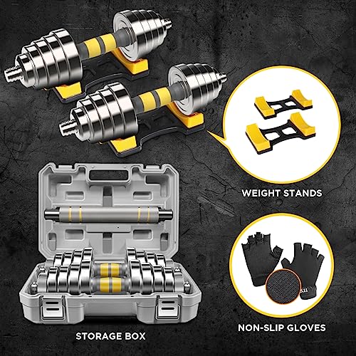 44/66 LBS Steel Dumbbell Set with Connecting Rod S270854
