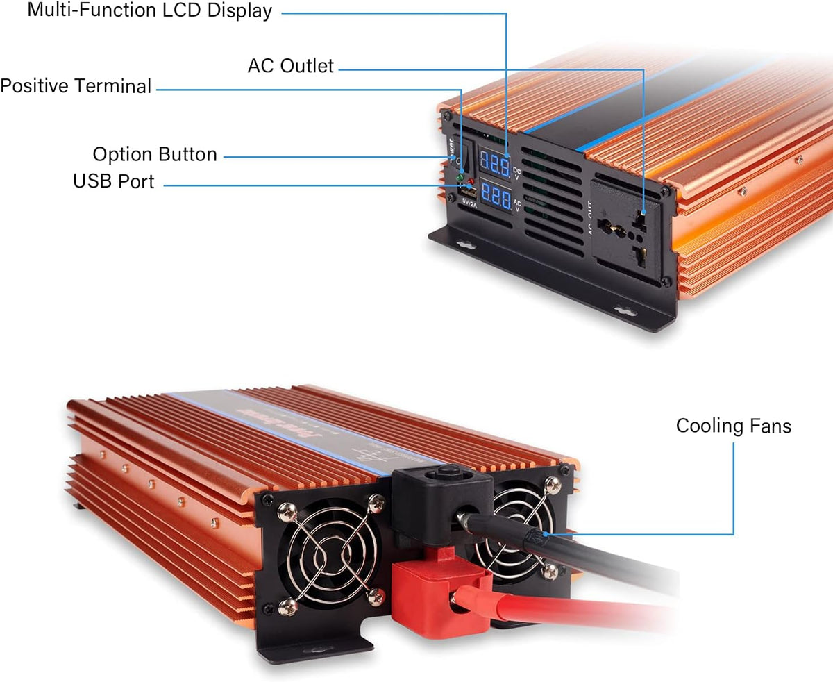 2000W Power Inverter DC 12V to AC 110V with LED Display N571245