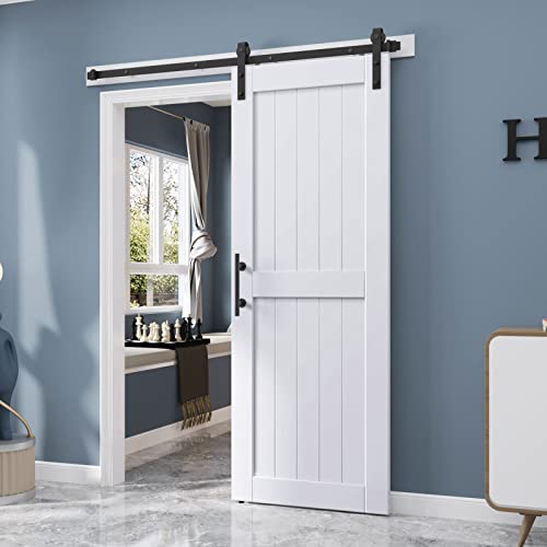 White Barn Door with Sliding Door Hardware Kit V605553