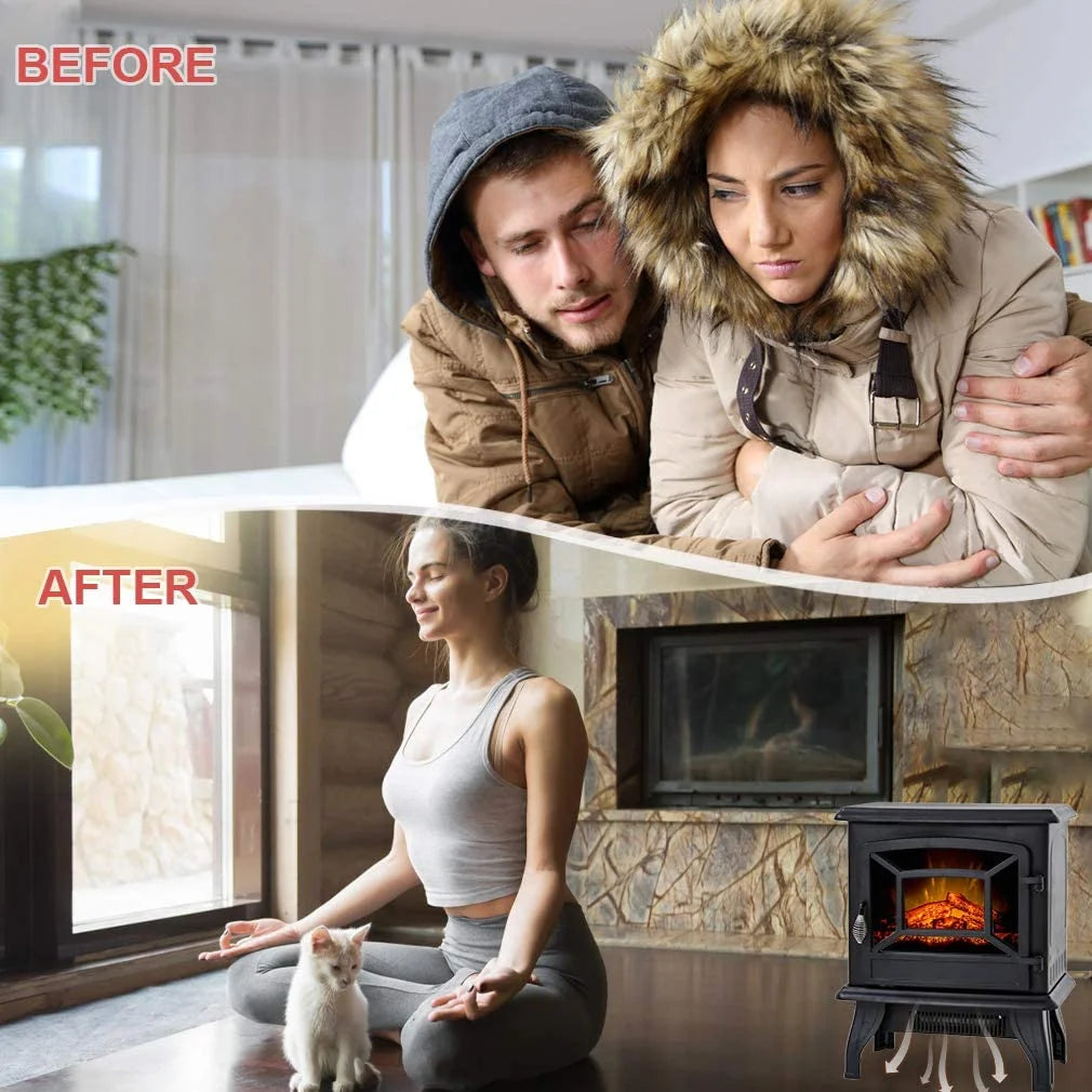 20" Electric Fireplace Heater Portable Indoor Freestanding 3D Flame Effect 1400W Black S422386