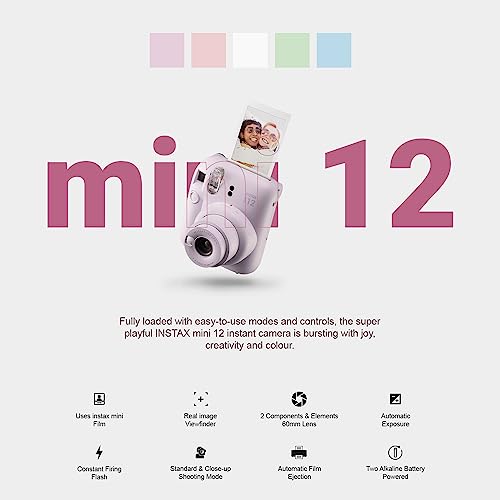 Fujifilm Instax Mini 12 Instant Camera + Accessory Bundle + Custom Case + Film Value Pack (50 Sheets) + Photo Album (Blossom Pink) U611