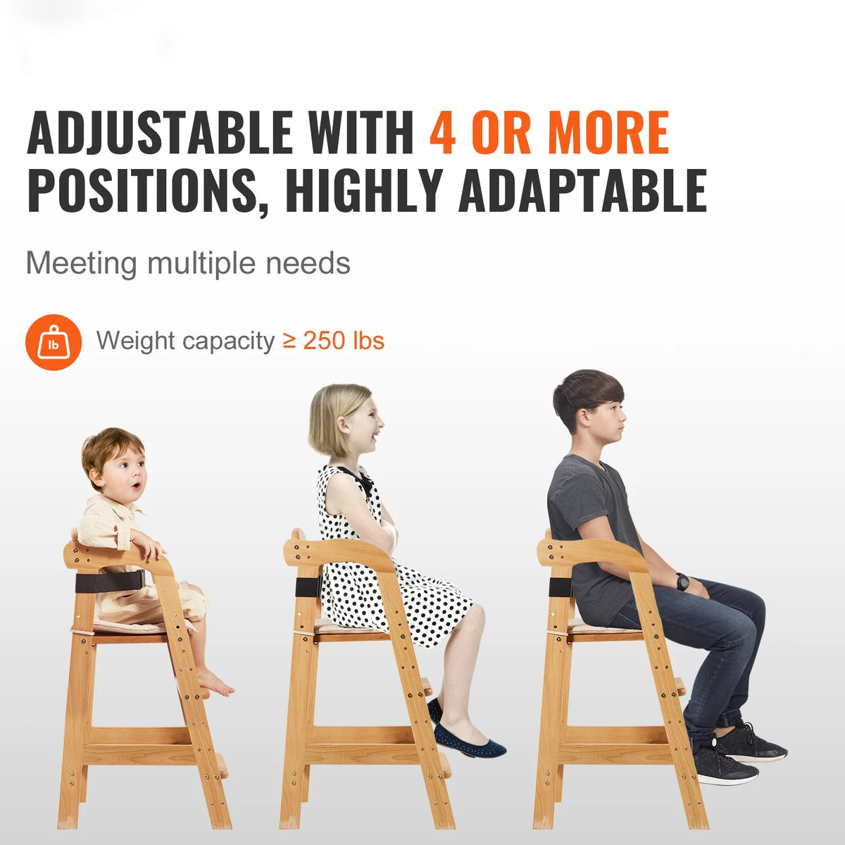 Wooden Baby HighChair with Adjustable Legs Solid Wood B101