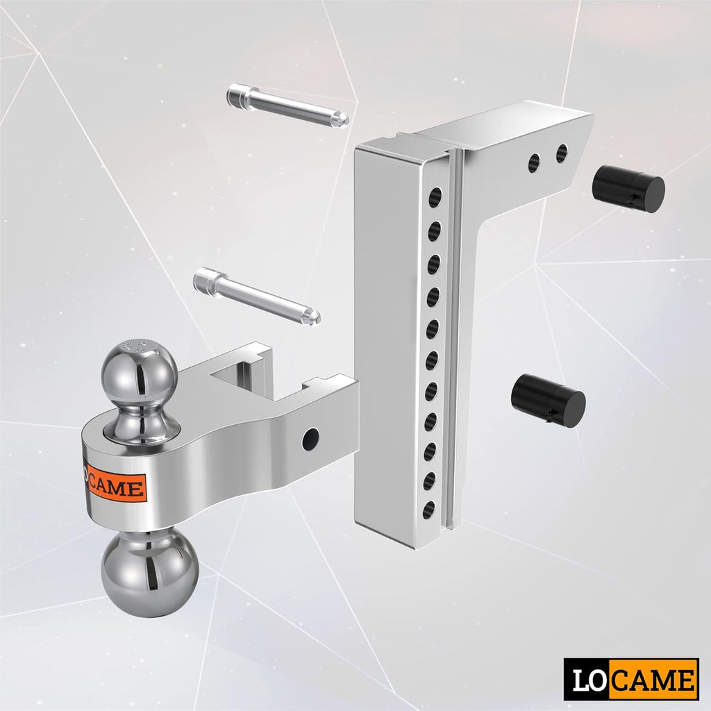 Adjustable Aluminum Trailer Hitch, Fits 2-Inch Receiver, 10-Inch Drop/Rise, 12,500 LBS T830438