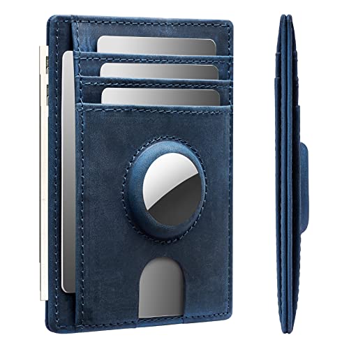 Slim Minimalist Crazy Horse Leather Airtag Card Wallet (Black) Z55478