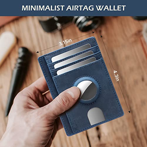 Slim Minimalist Crazy Horse Leather Airtag Card Wallet (Black) Z55478