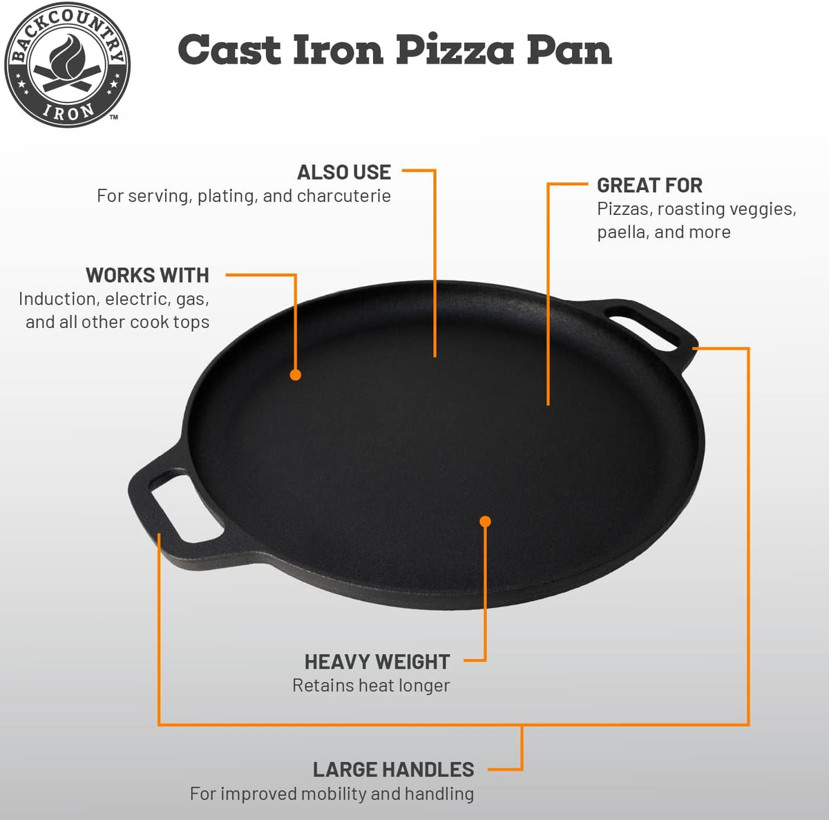 13.5 Inch Cast Iron Pizza Pan with Loop Handles Y140
