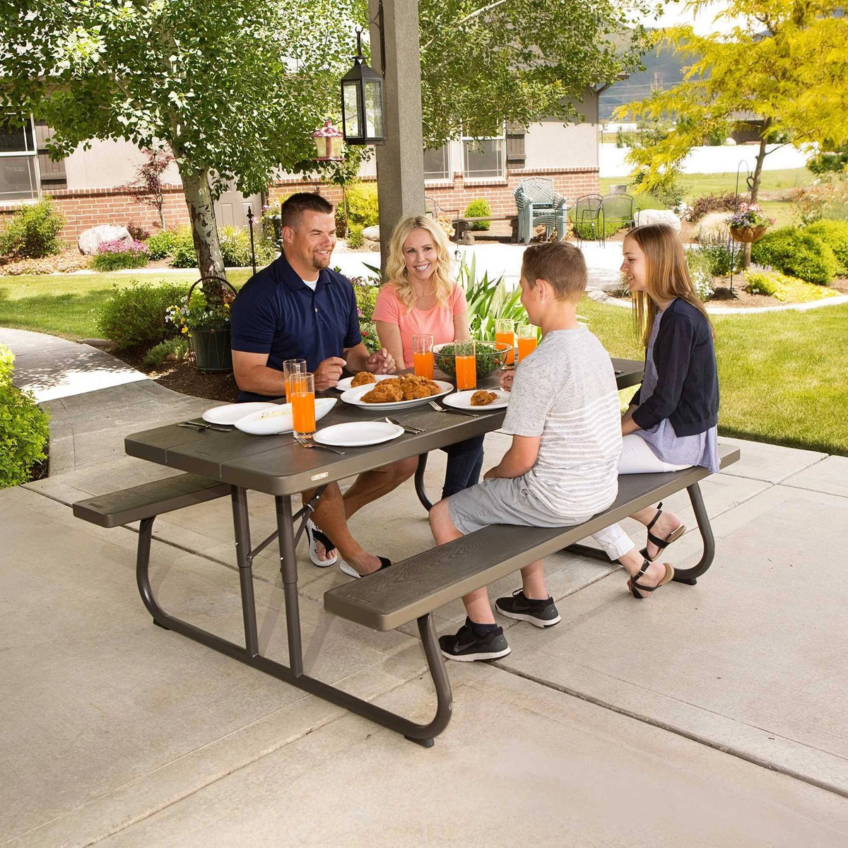 6-Foot Dark Brown Faux Wood Folding Picnic Table W32373