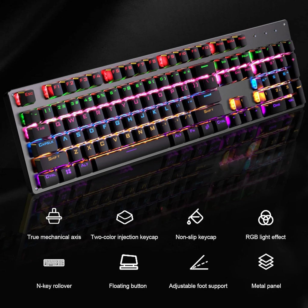 Wired Mechanical Gaming Keyboard Rainbow Backlit 104 Keys Pack of 2 B7826