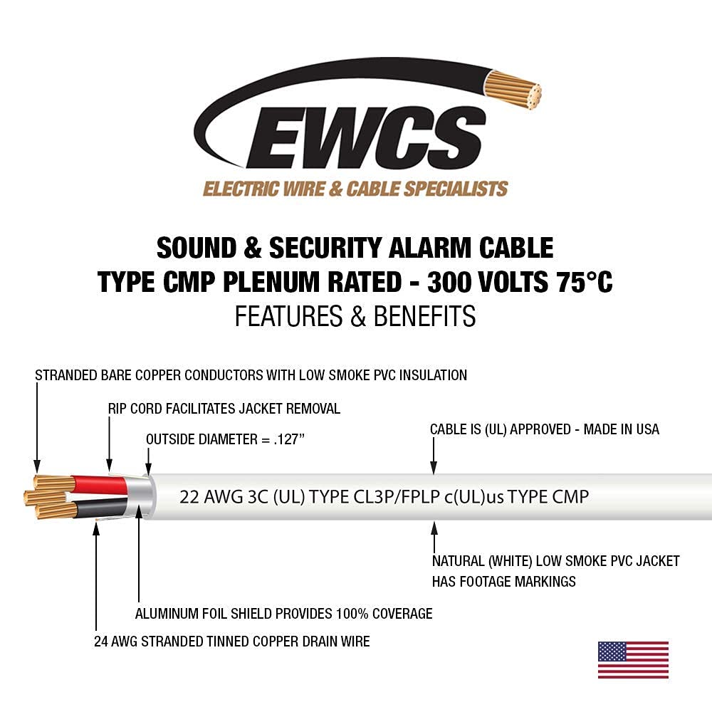 22 AWG 3/C Shielded Sound & Security Cable 1000 Feet G7004