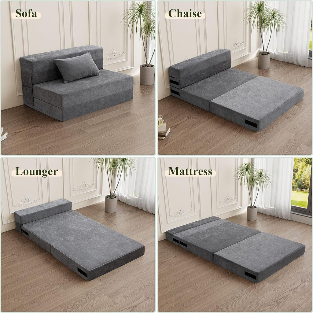 Gray Twin Folding Sofa Bed with Pillow R1149