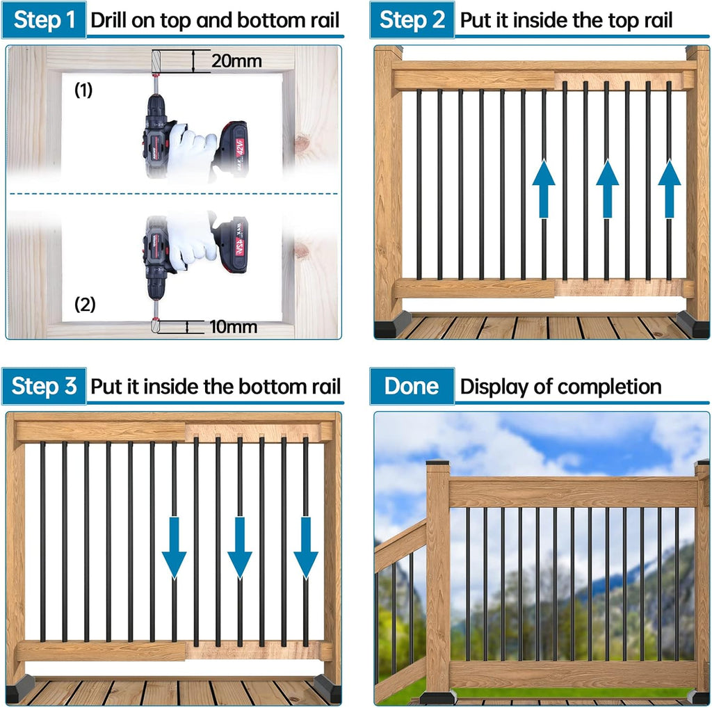 50pack 26”x3/4” Aluminum Deck Balusters Black Z80171