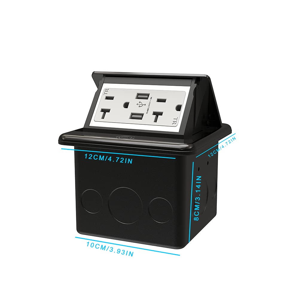 Pop Up Waterproof Floor Electrical Box with USB Chargers and 2 Outlet Receptacle J7518