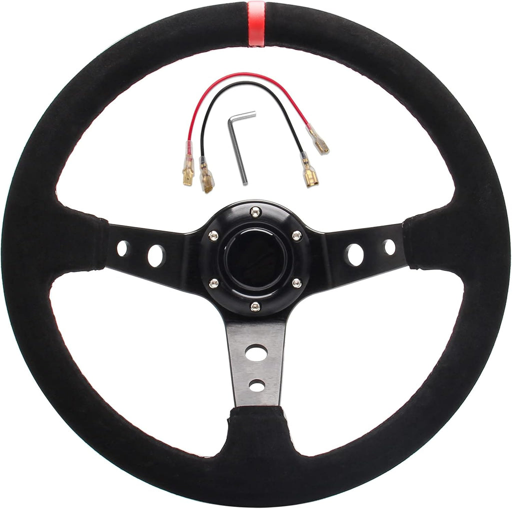 Universal Racing Steering Wheel Suede Deep Dish 350mm 6 Bolts with Horn Button H6359