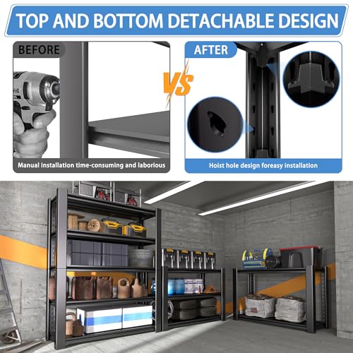 5-Tier Heavy Duty Garage Shelving Unit, 3000 LBS Capacity Metal Storage Rack 72" H x 48" W x 20" D, Adjustable Steel Shelves I7812