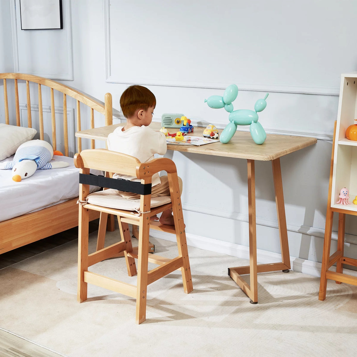 Wooden Baby HighChair with Adjustable Legs Solid Wood B101