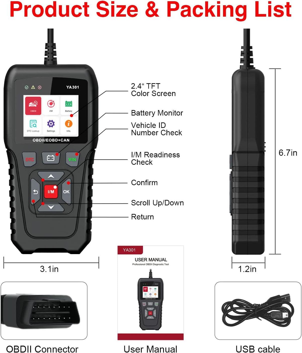OBD2 Scanner with Print Data, Read/Clear Code CAN Diagnostic Scan Tool Pack of 2 M3359