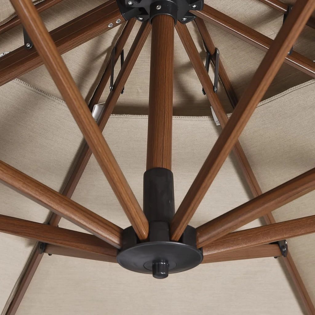 10 Ft Heather Beige Double Top Offset Hanging Patio Umbrella C3301
