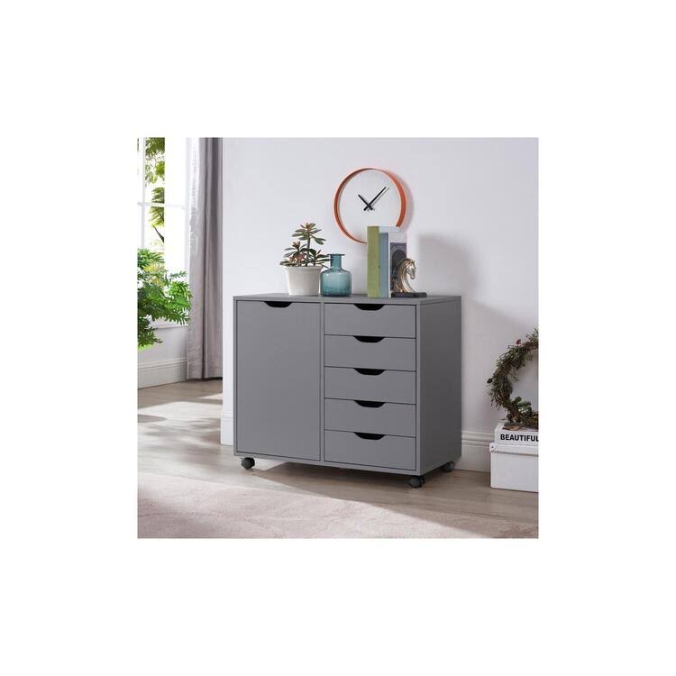 Gray 5-Drawer Office Storage Cabinet with Shelves V28491