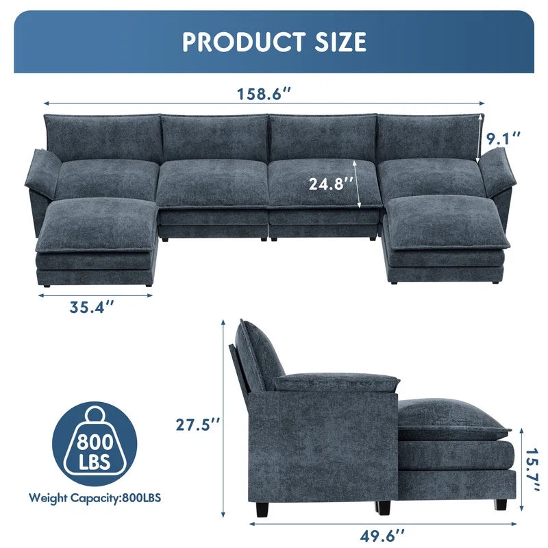 3 Seats L-Shaped Sectional Sofa with Movable Ottoman S74685