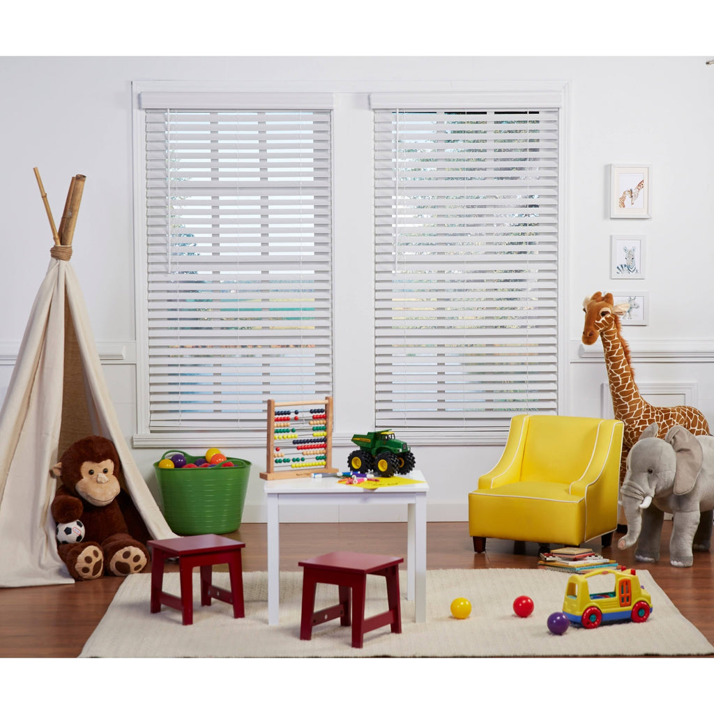White Cordless Faux Wood Blind 58 x 48 X90174