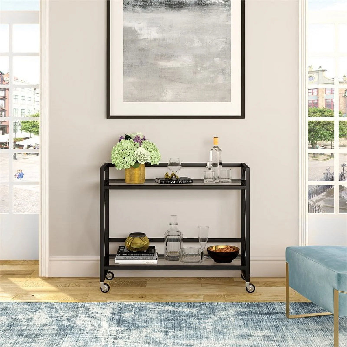 Blackened Bronze Metal/Glass Bar Cart T825370