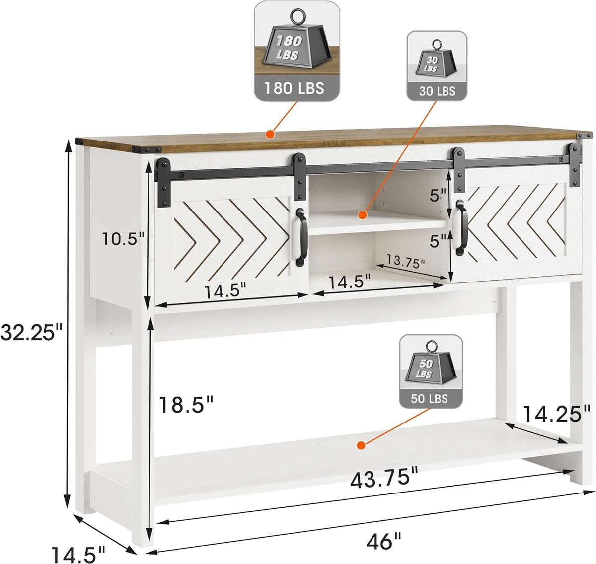 White-Brown Console Table with Sliding Barn Doors U731018