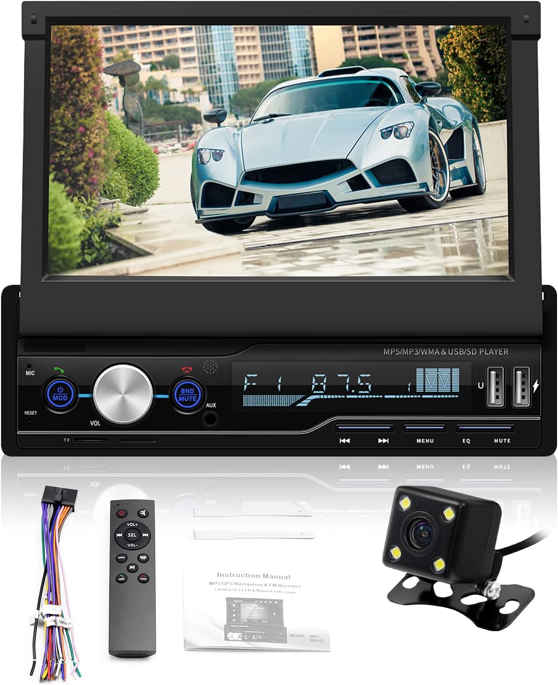 7 inch Flip Out Touch Screen Car Stereo with Backup Camera Y4220