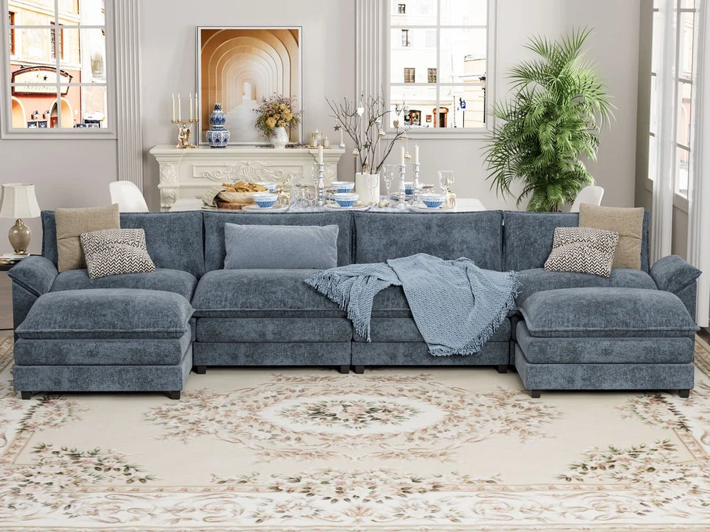3 Seats L-Shaped Sectional Sofa with Movable Ottoman S74685