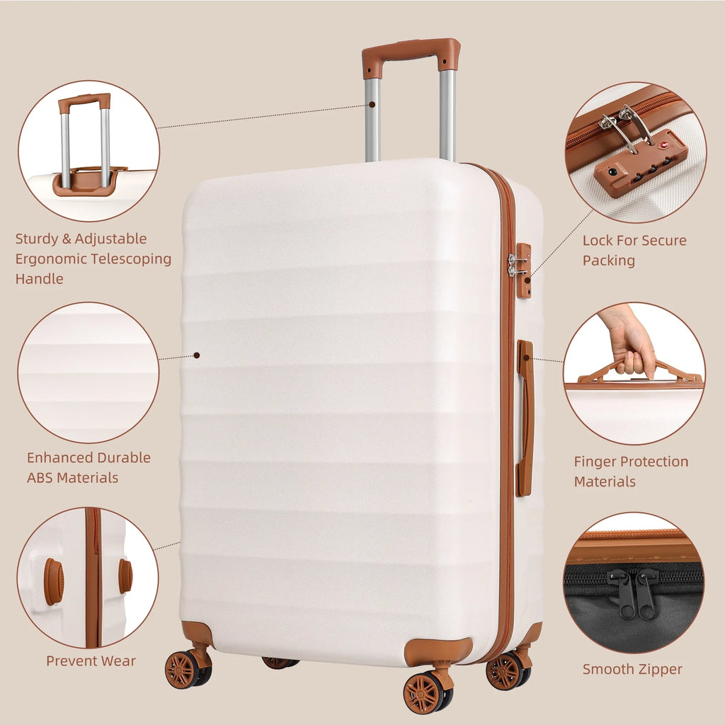 3 Piece Expandable ABS Hardshell Luggage Set Spinner Wheel Suitcase TSA Lock White Brown 20/24/28 Inch A330