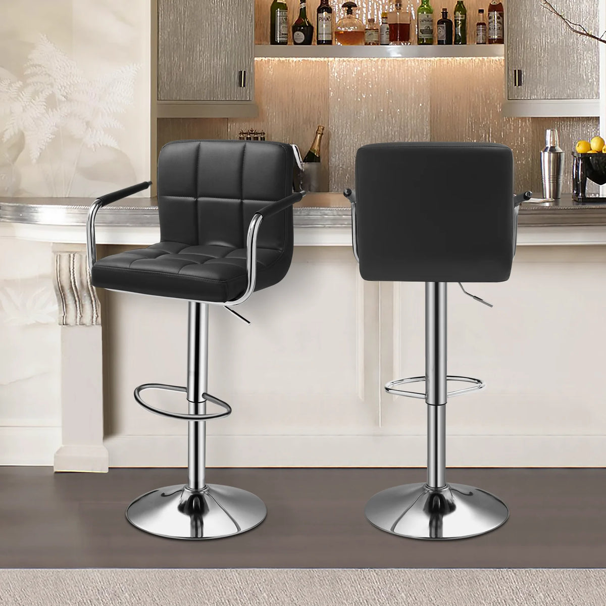 Set of 2 Black Faux Leather Swivel Bar Stools G81239