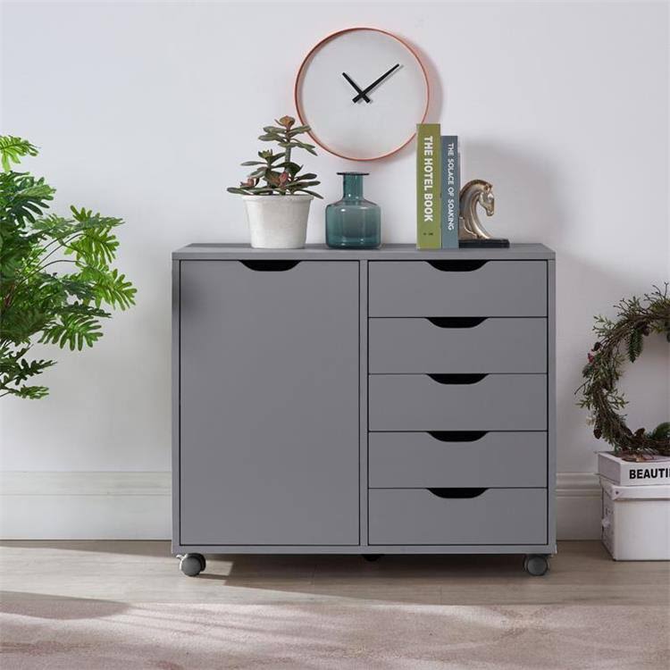 Gray 5-Drawer Office Storage Cabinet with Shelves V28491