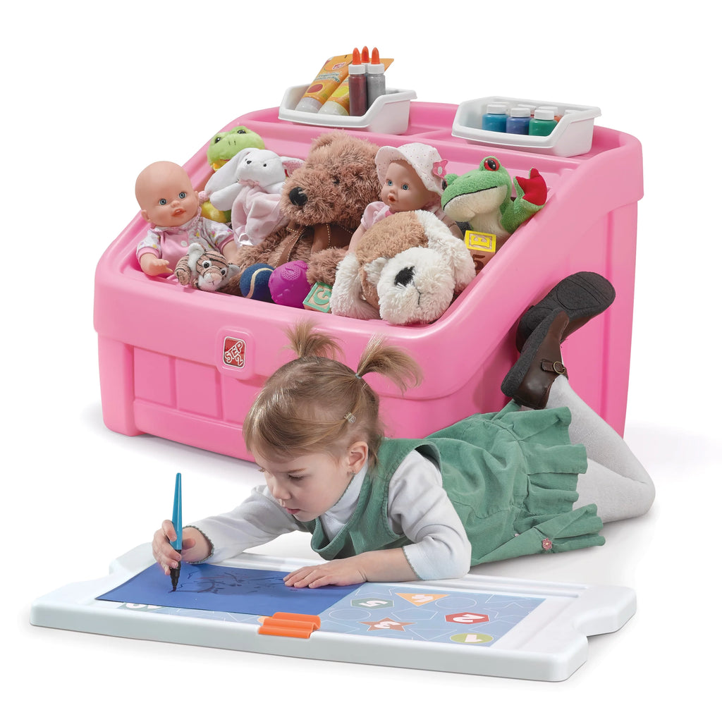 Pink 2-in-1 Plastic Toy Storage Box Q592