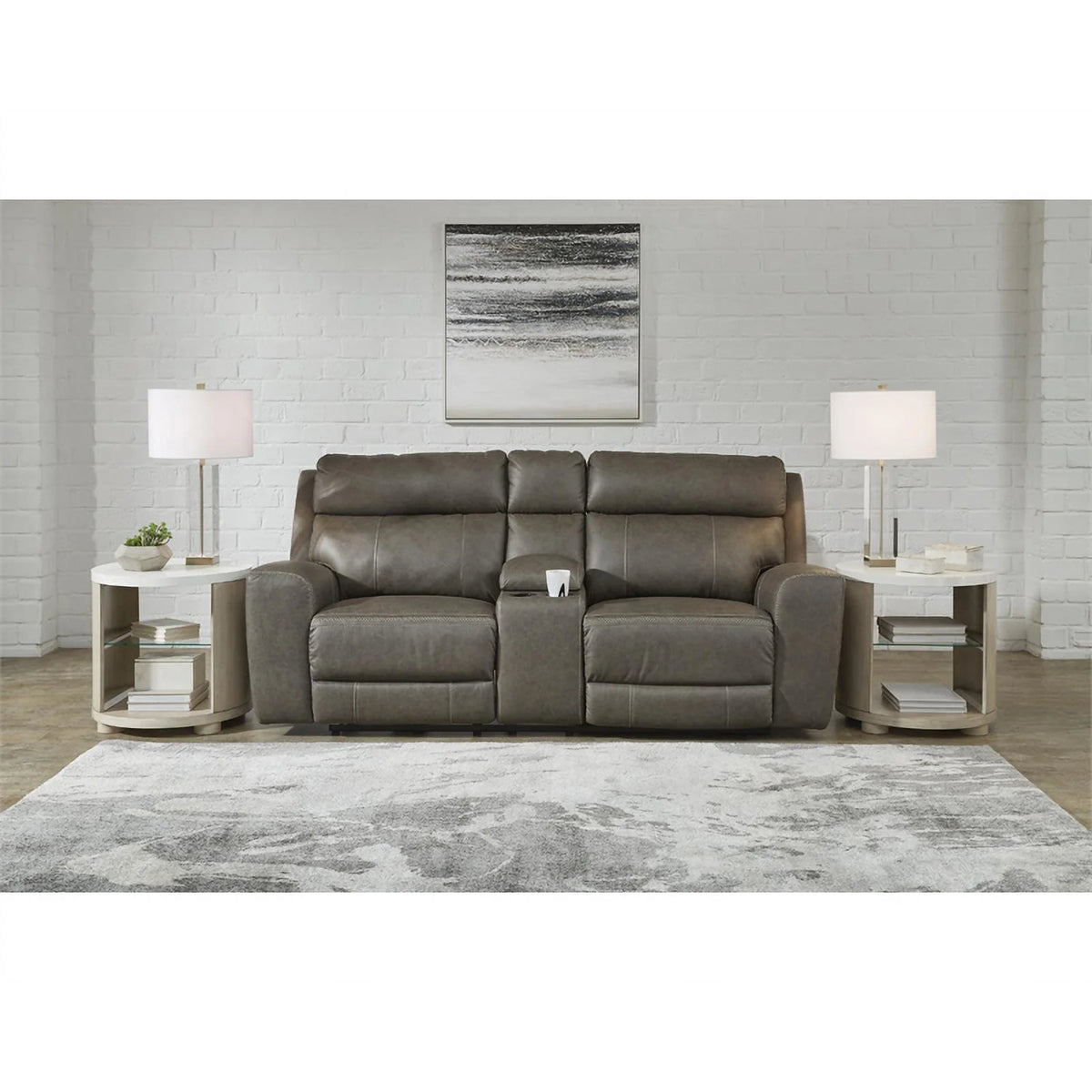 Gray Leather Power Reclining Loveseat T750321