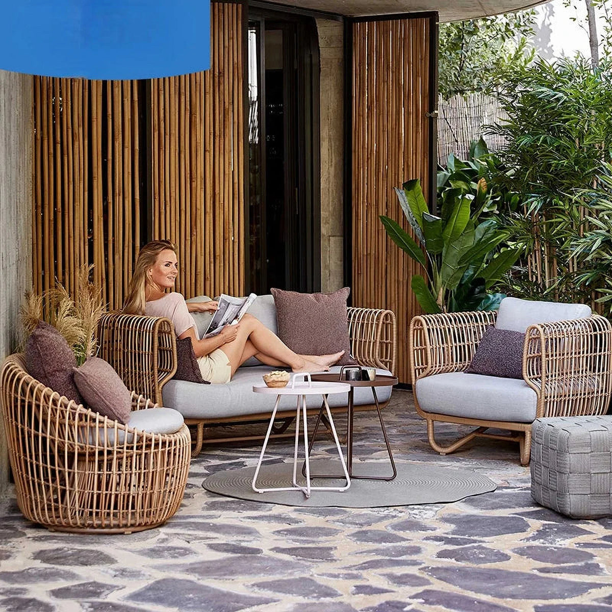 Outdoor Sofa Single Natural Rattan Woven I12983