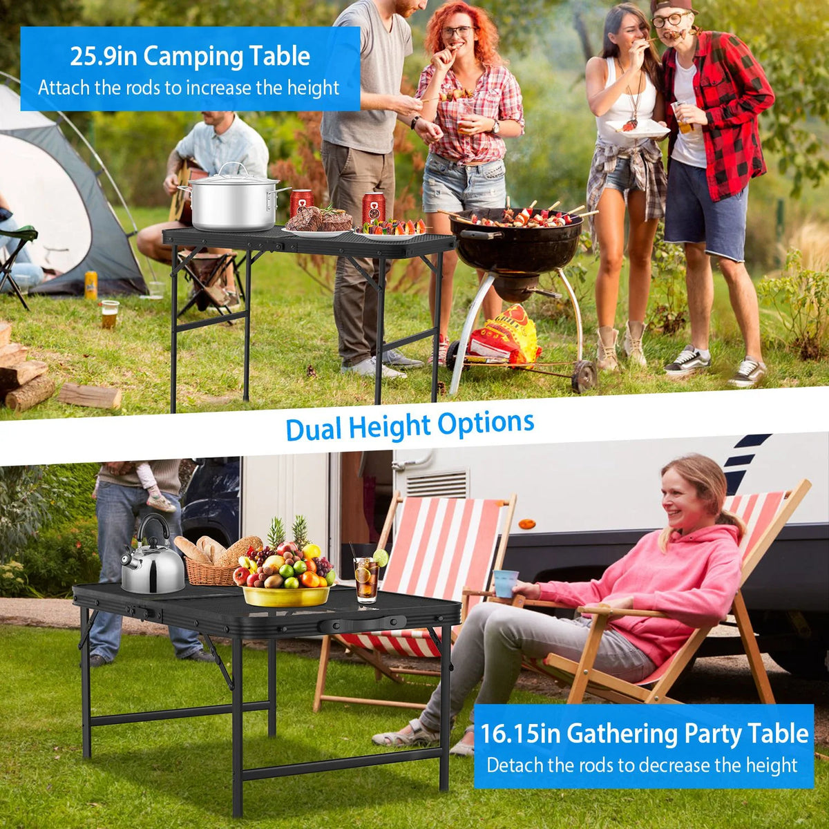 Folding Camping Grill Table with Mesh Desktop Y164788