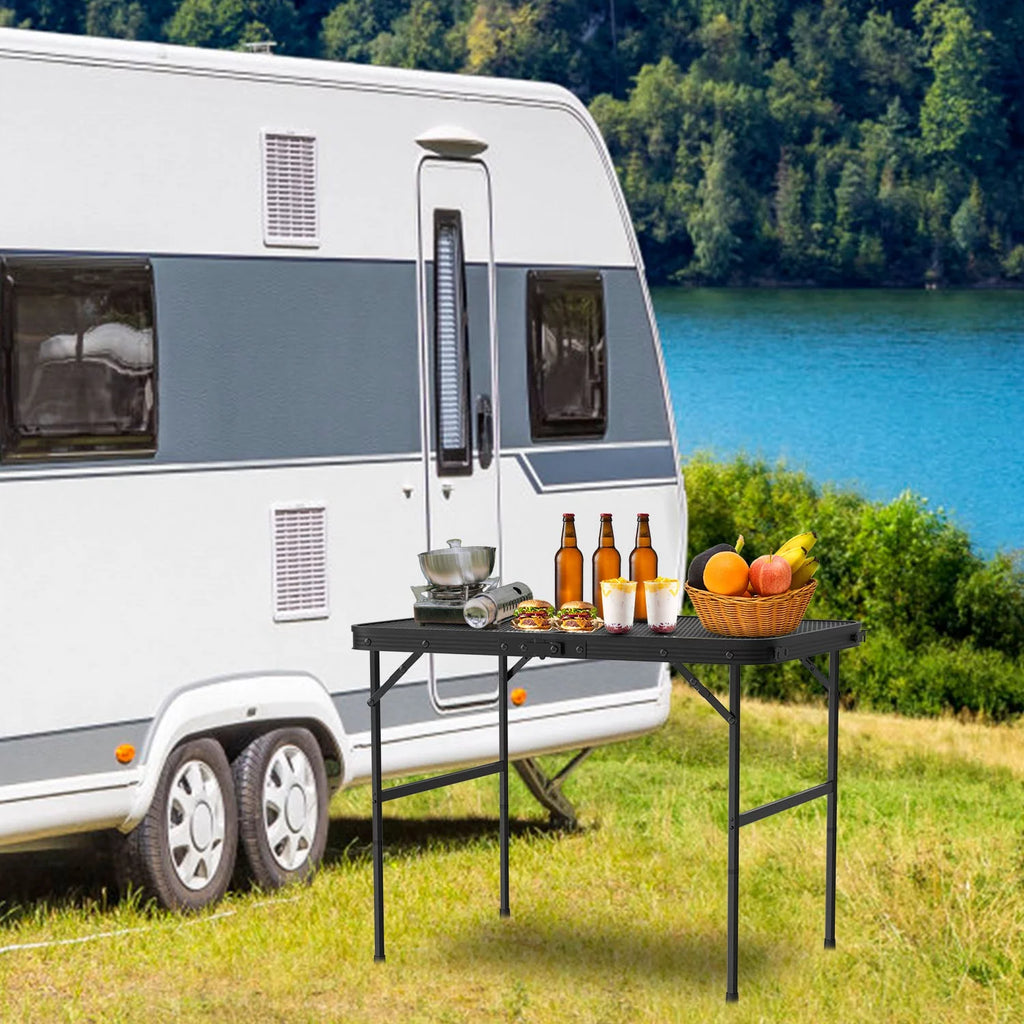 Folding Camping Grill Table with Mesh Desktop Y164788
