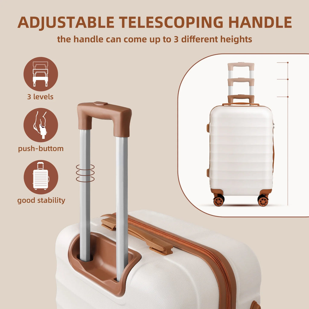 3 Piece Expandable ABS Hardshell Luggage Set Spinner Wheel Suitcase TSA Lock White Brown 20/24/28 Inch A330
