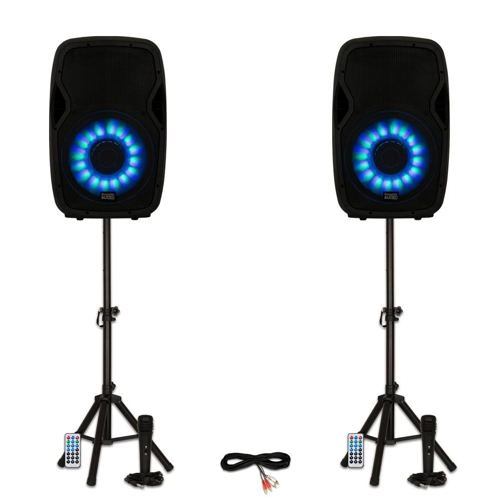 Powered 15x22 Bluetooth LED Speakers with Mics and Stands N710