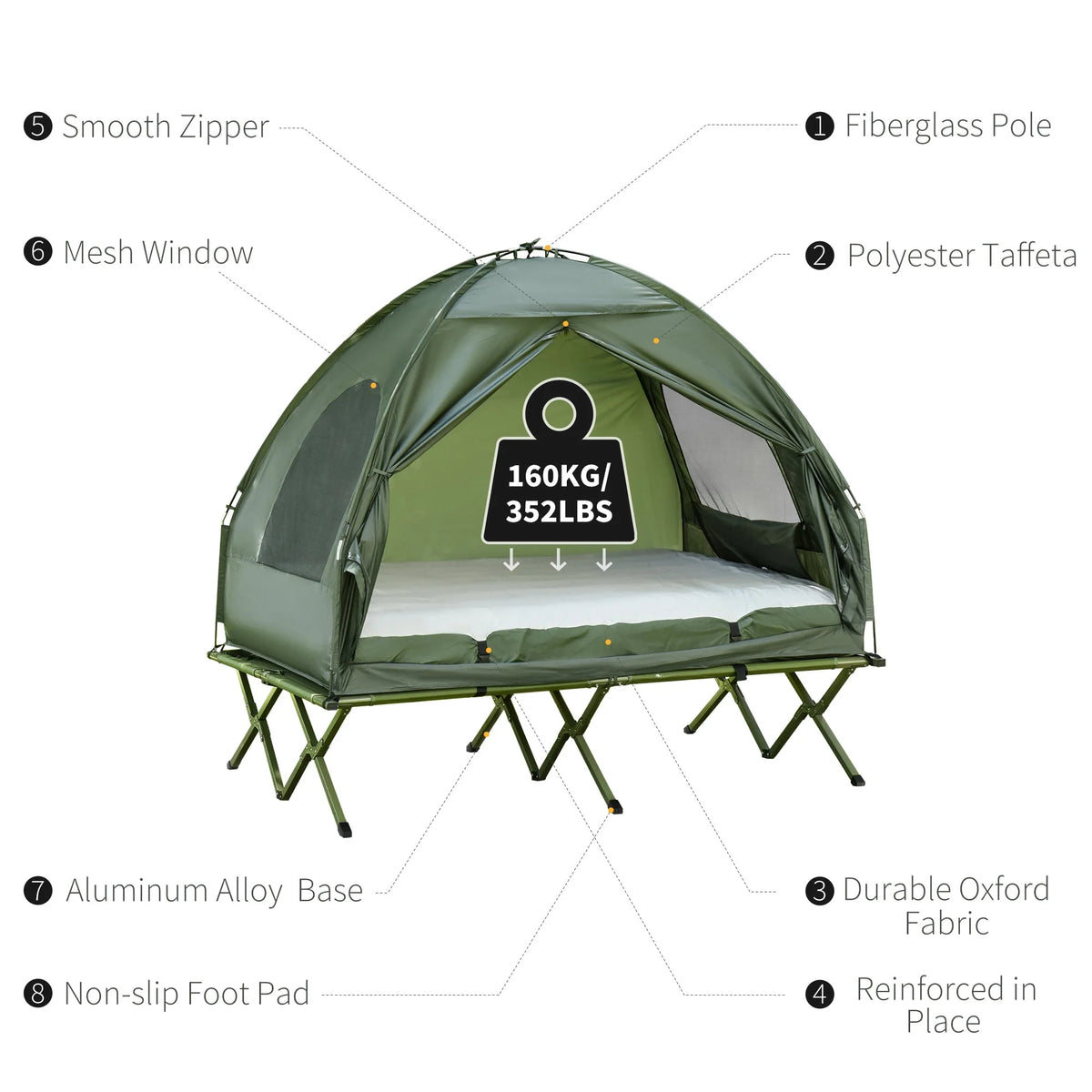 2 Person Foldable Camping Cot with Tent V2145