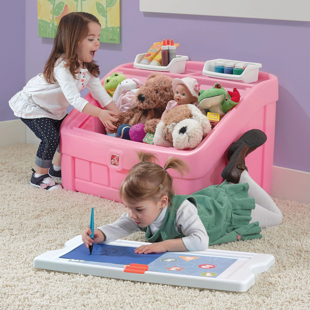 Pink 2-in-1 Plastic Toy Storage Box Q592