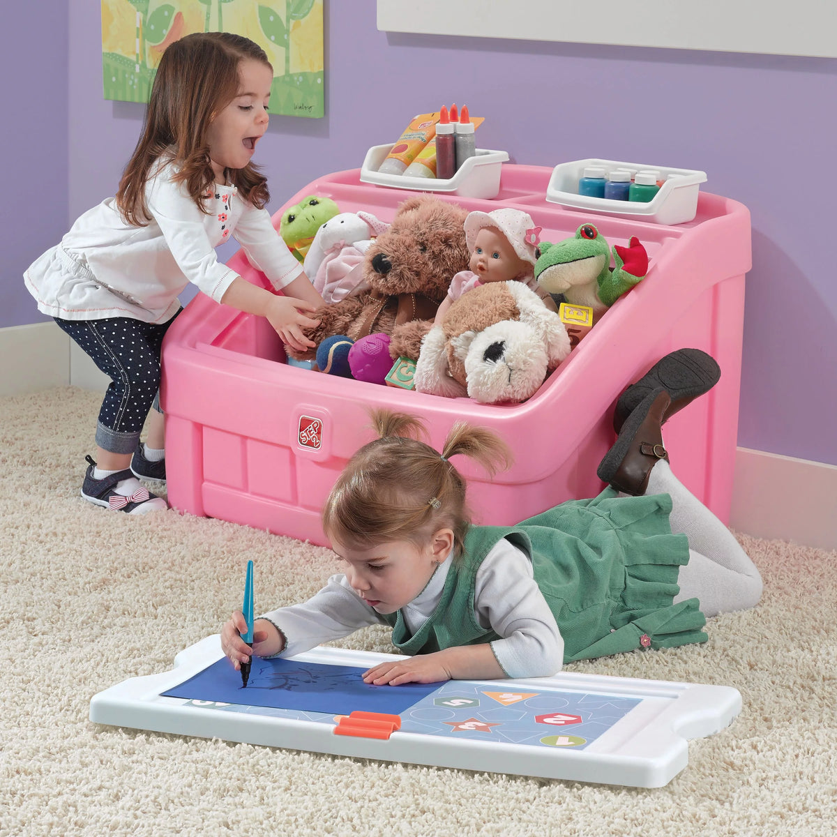 Pink 2-in-1 Plastic Toy Storage Box Q592