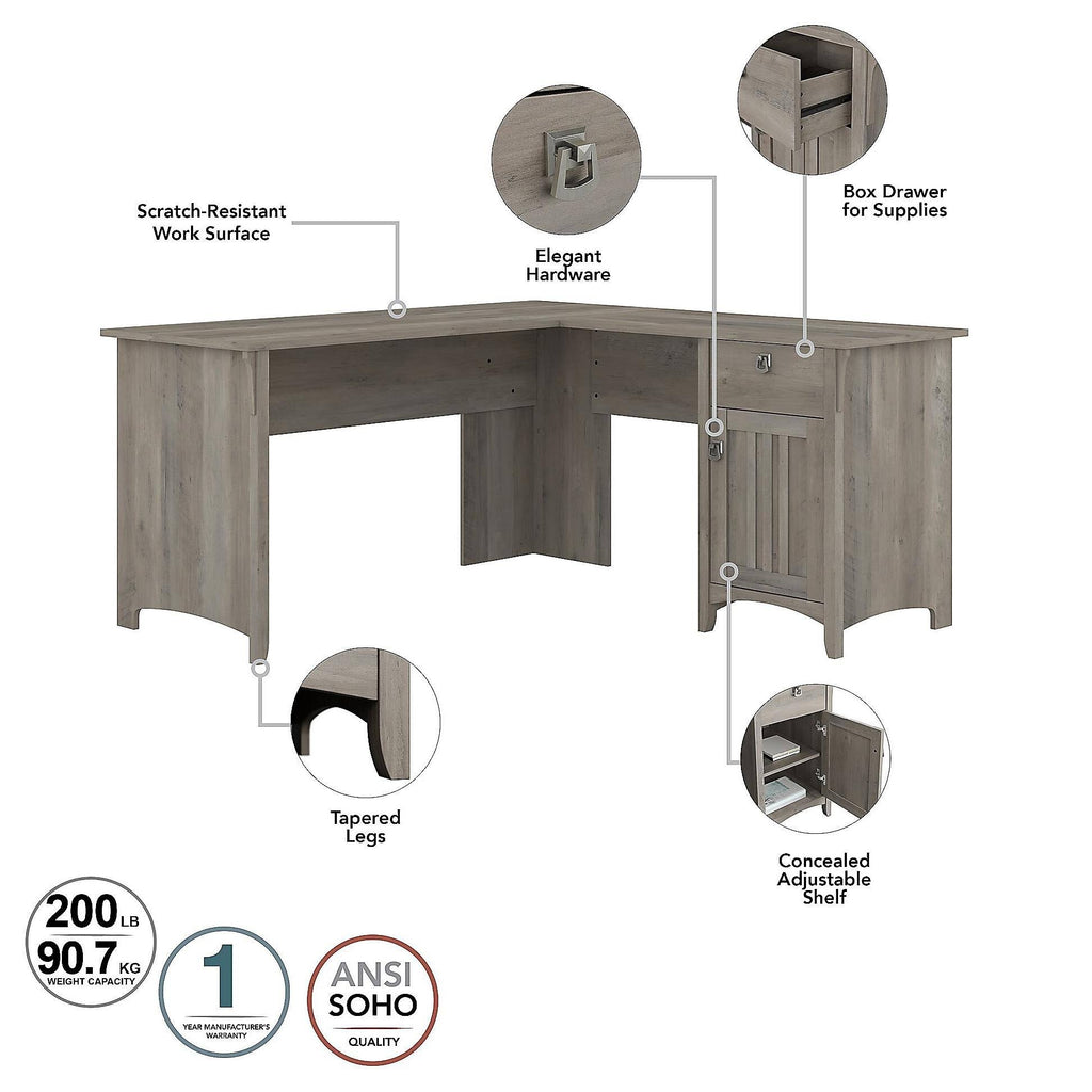 L Shaped Desk with Lateral File Cabinet and 5 Shelf Bookcase, Driftwood Gray M412904