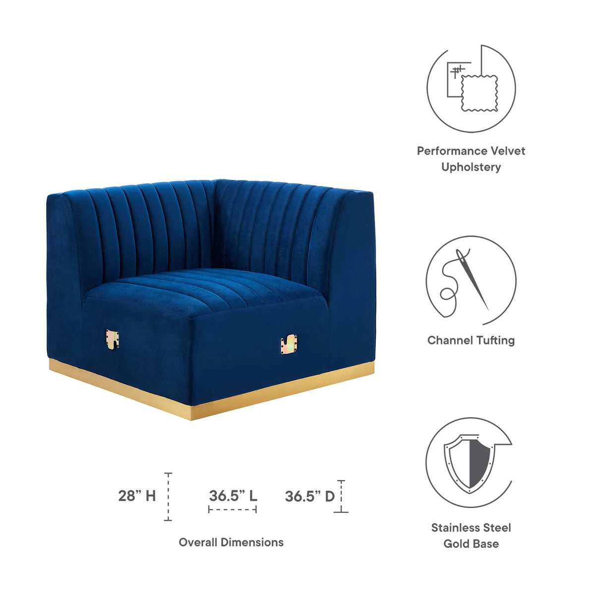 Gold/Navy Velvet Right Corner Chair M3415