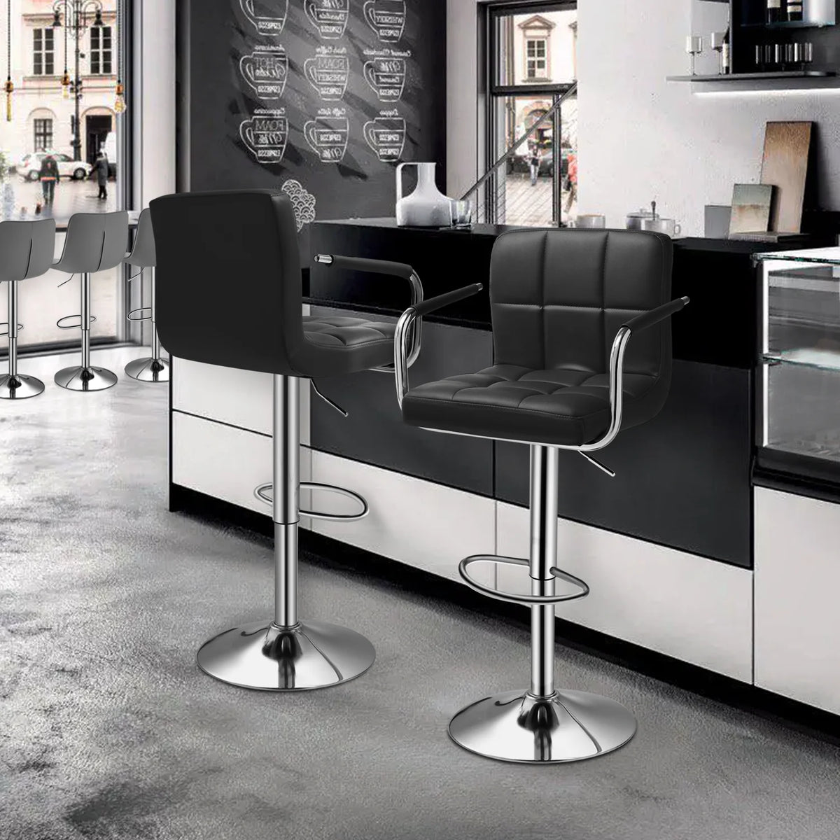 Set of 2 Black Faux Leather Swivel Bar Stools G81239