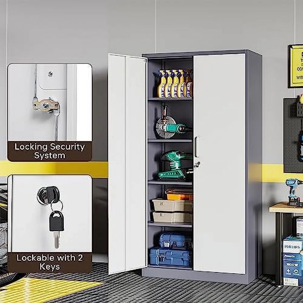 Metal Cabinet with Locking Doors 71" Tall 2 Adjustable Shelves Steel Cabinet N950063