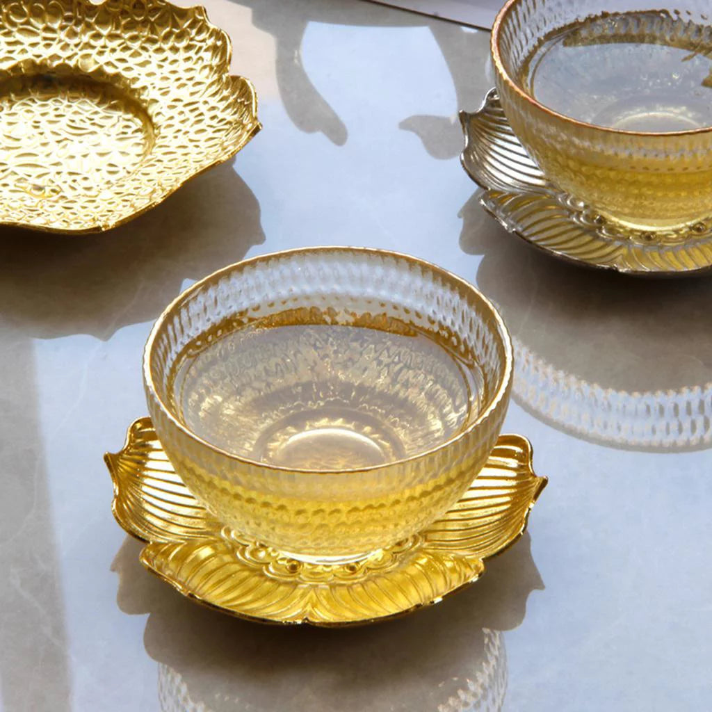 Glass Tea Cup Alloy Saucer Set Y73938