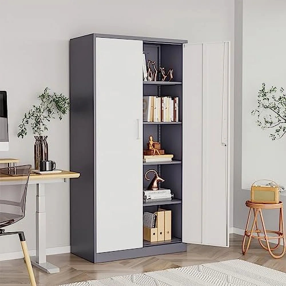 Metal Cabinet with Locking Doors 71" Tall 2 Adjustable Shelves Steel Cabinet N950063