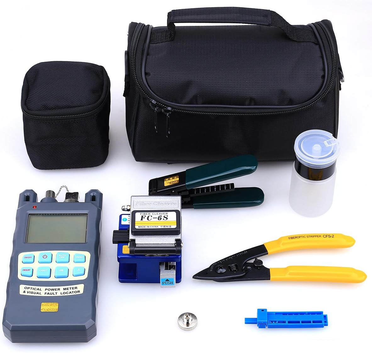 9 in 1 Fiber Optic Tool Kit with Power Meter and Visual Fault Locator and Cable Cutter Stripper Fiber Cleaver J536