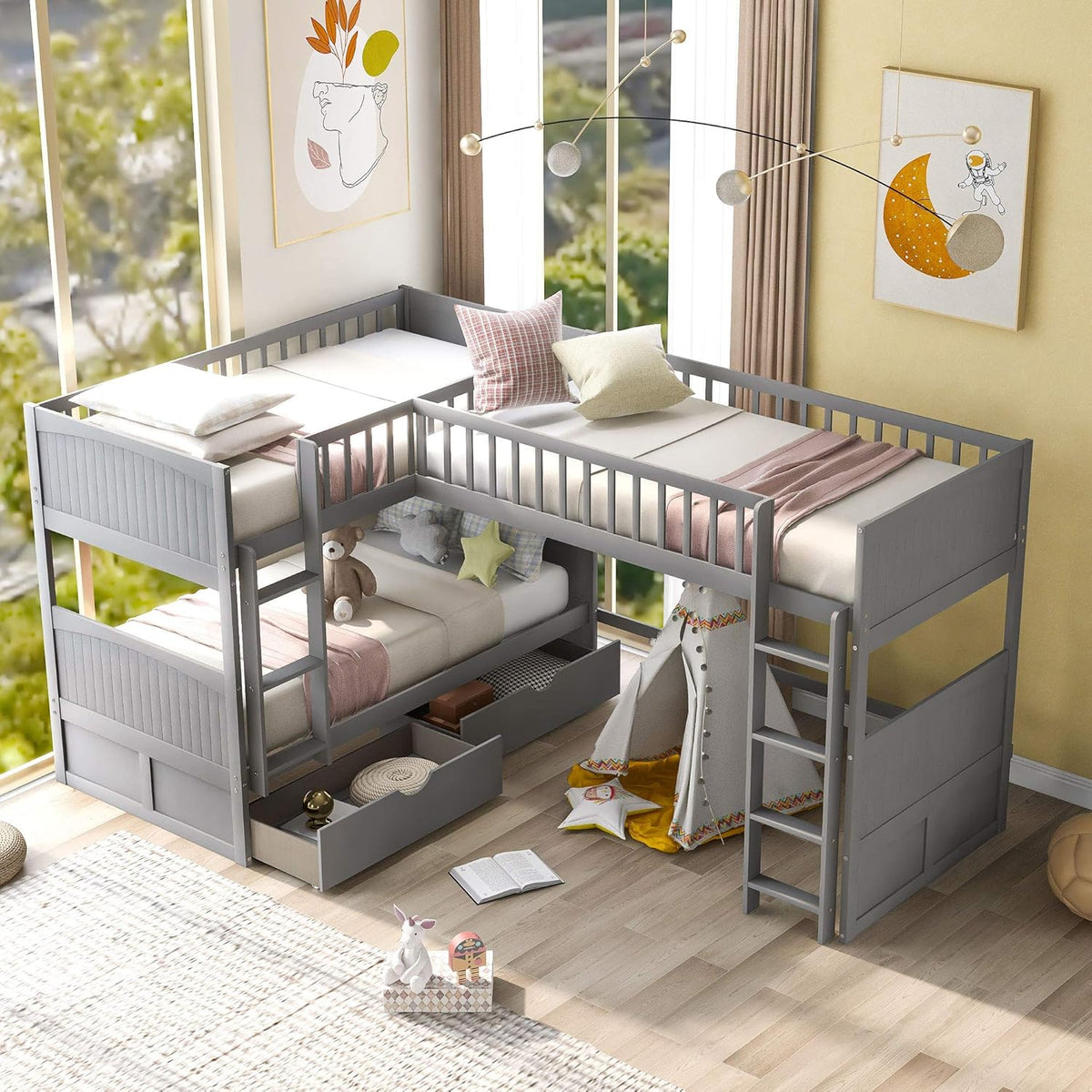 White Twin Metal Bunk Bed with Trundle O730